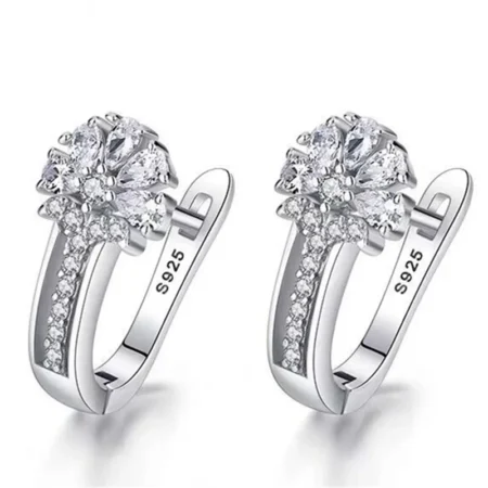 Boucles d'oreilles en argent sterling 925, cristaux de zircon fleurs