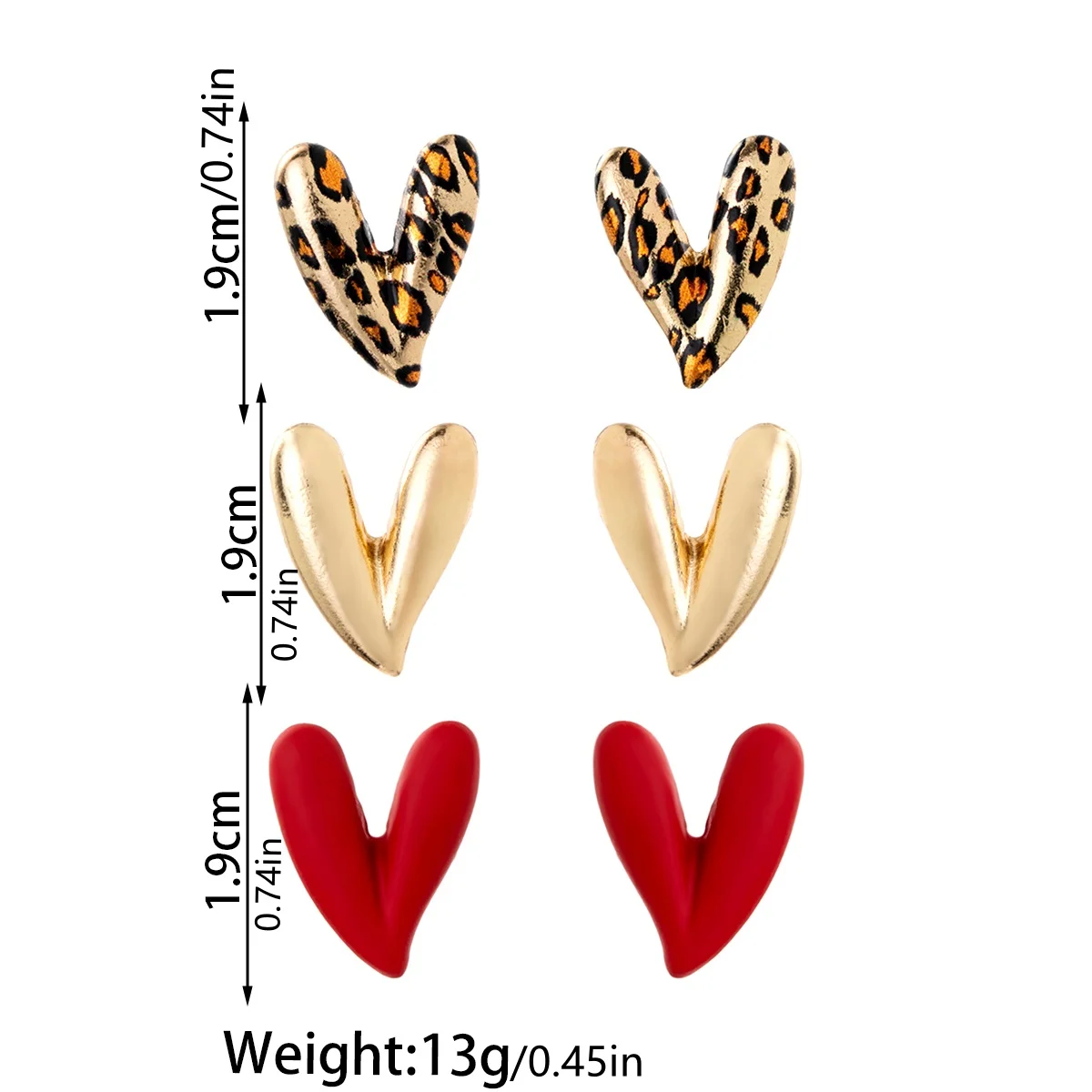 Boucles d'oreilles cœur léopard - Lot de 3 paires colorées – Image 3