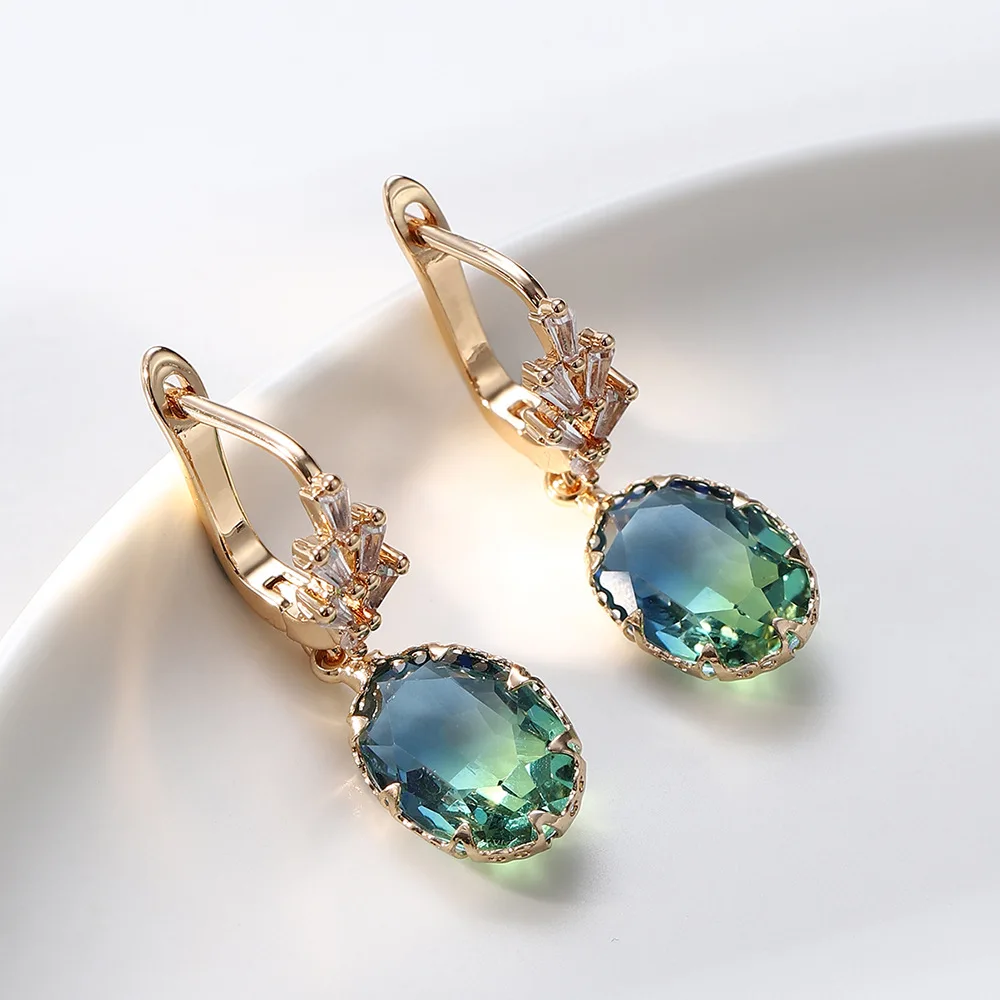 Boucles d'oreilles pendantes en tourmaline plaquées or femme – Image 5
