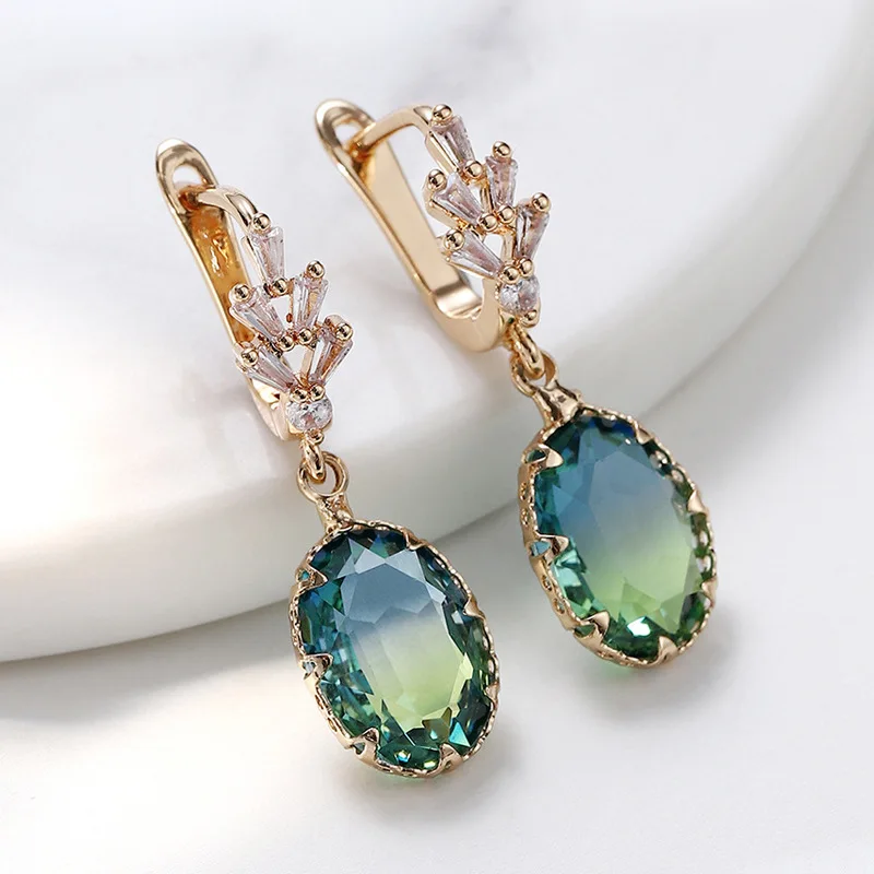 Boucles d'oreilles pendantes en tourmaline plaquées or femme – Image 2