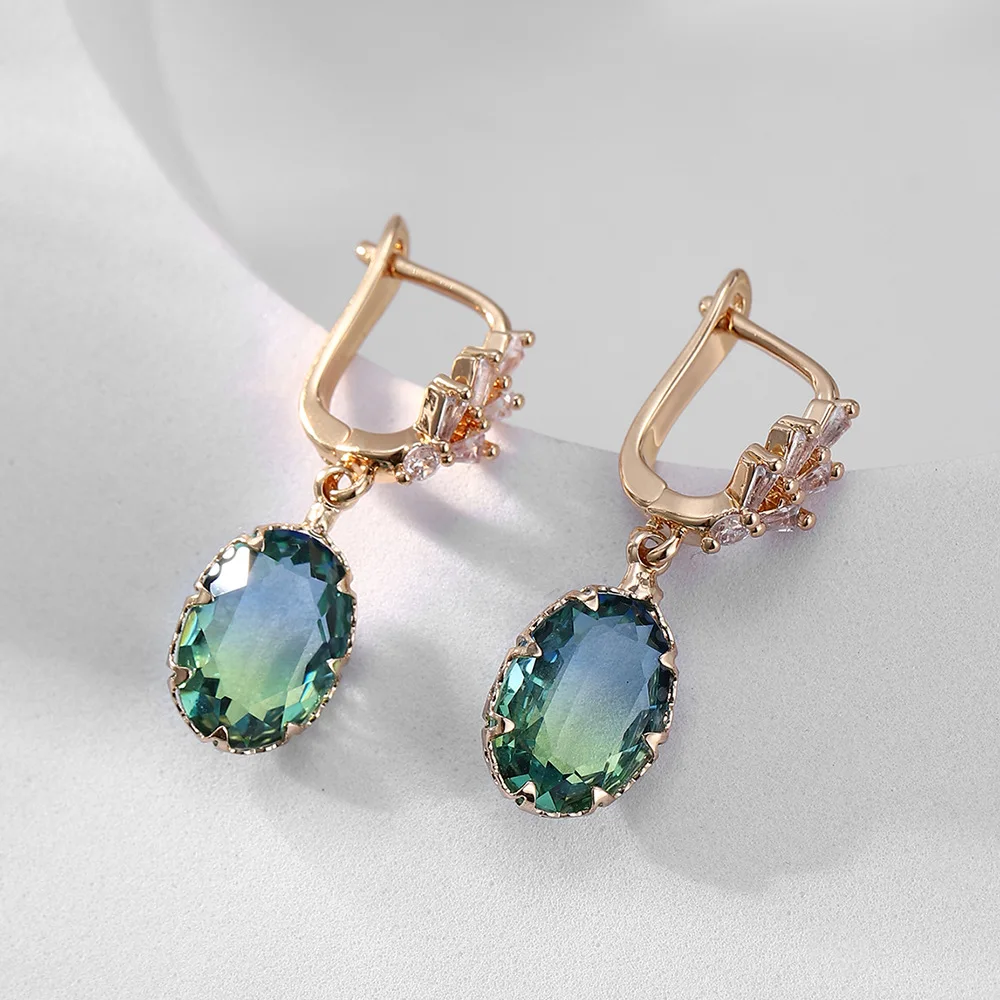 Boucles d'oreilles pendantes en tourmaline plaquées or femme – Image 4