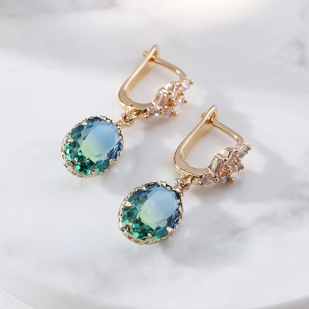 Boucles d'oreilles pendantes en tourmaline plaquées or femme – Image 3